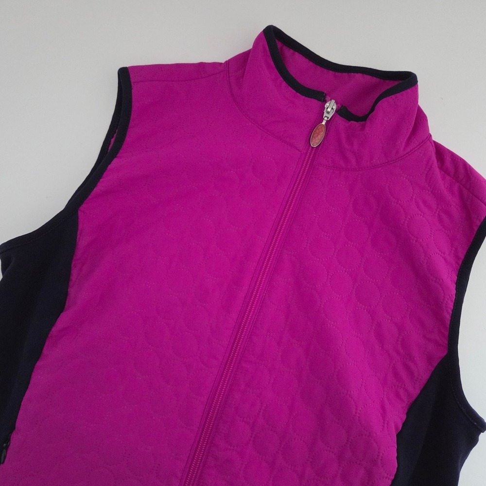 Greg Norman Women's Golf Quilted Vest Sz L Fushia Navy Full Zip Pockets